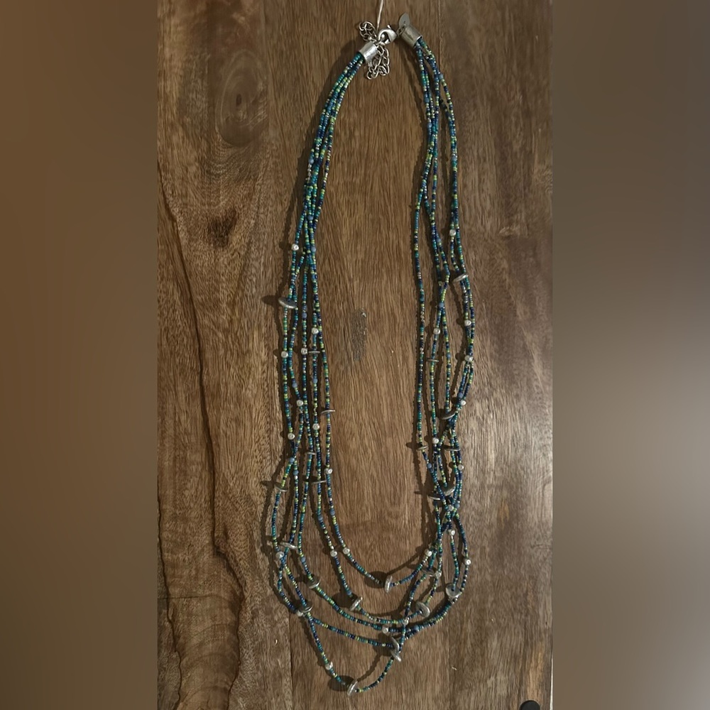 Blue and Green Beaded Multi Strand Necklace